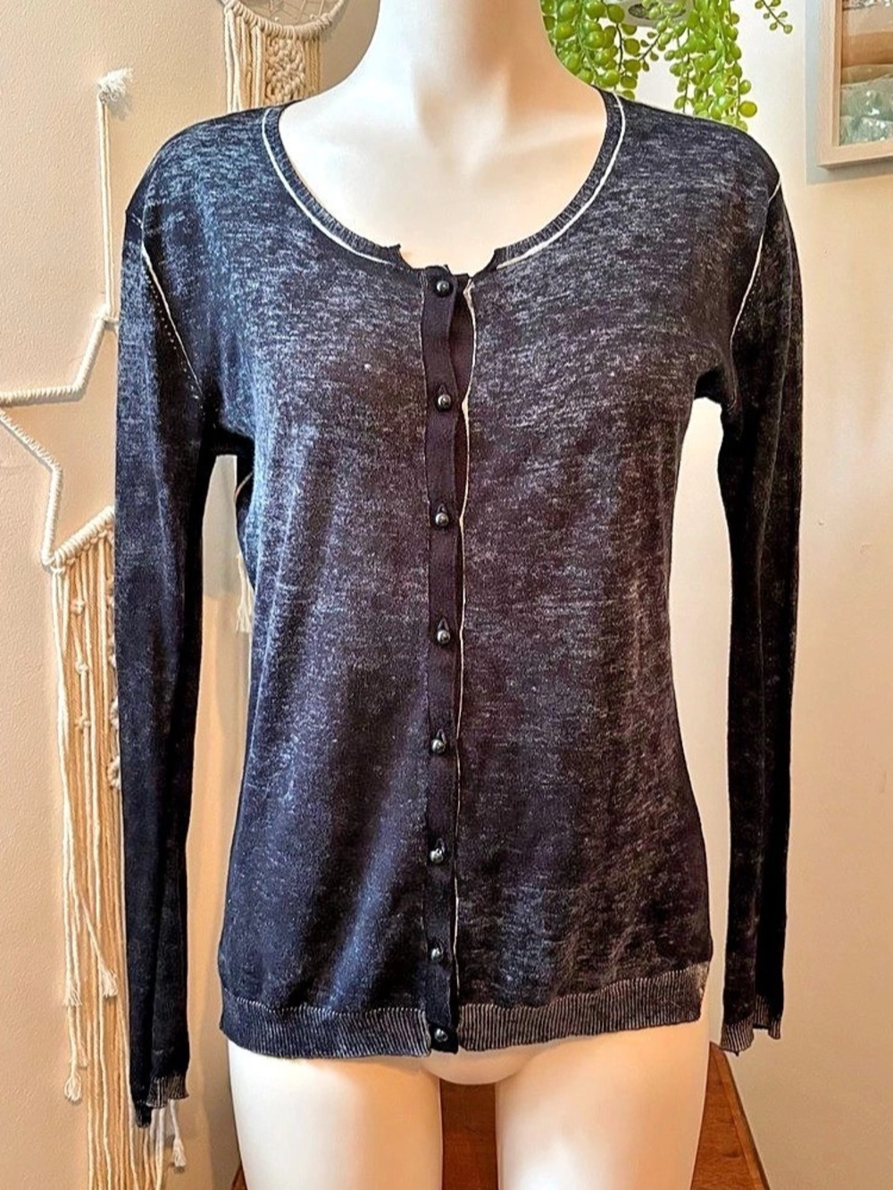 Pink Tartan Button Front Cardigan in Black Large